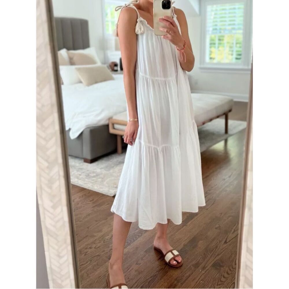 J.Crew Tiered rope-tie sundress in white S/M